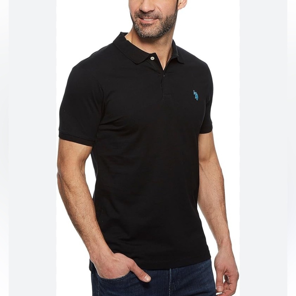 U.S. Polo Assn. Men's Black Polo Shirt with Blue Logo Sz M